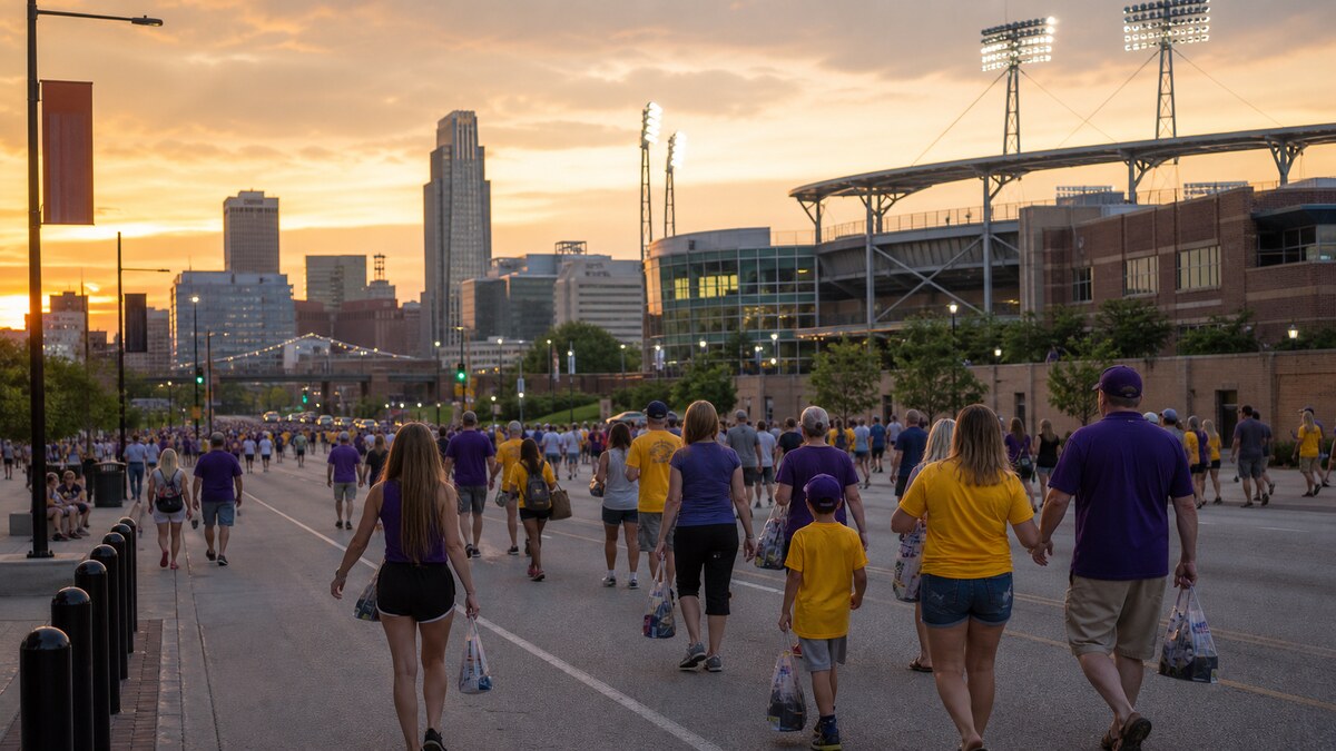 College baseball fans gathering in Omaha during the championship