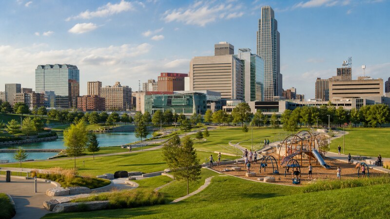Gene Leahy Mall and The RiverFront in downtown Omaha