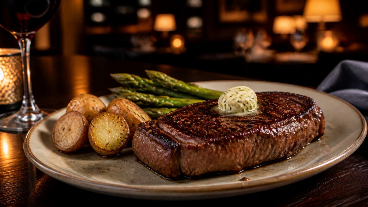 Omaha steak dinner after a downtown walk