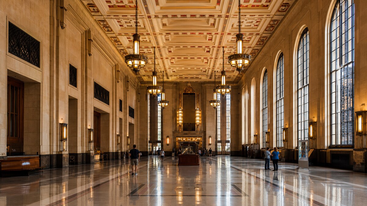 Art Deco waiting room inside Omaha's historic Union Station