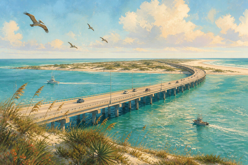 JFK Causeway crossing the Upper Laguna Madre toward North Padre Island