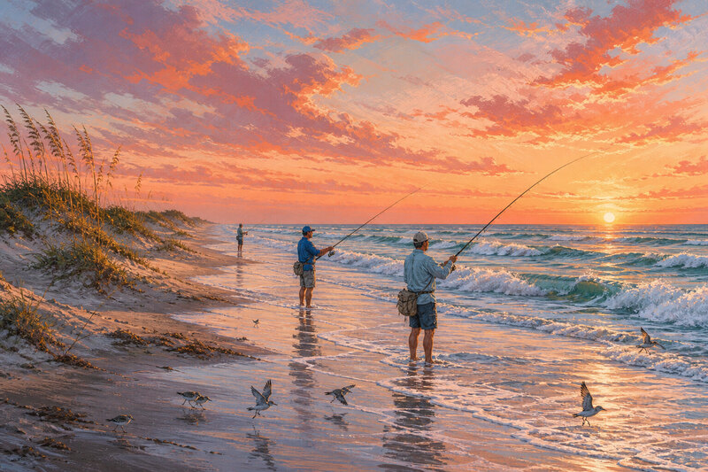 Angler at sunrise on the Padre Island coast