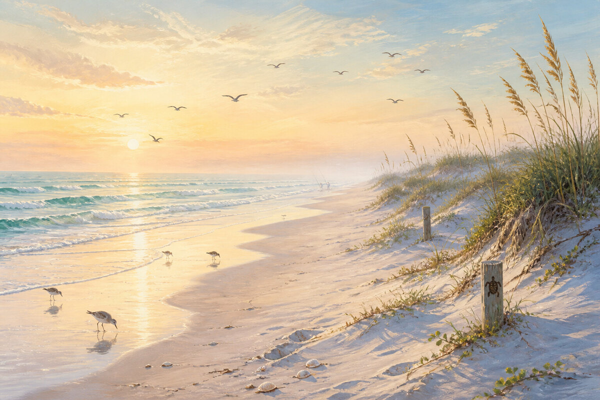 Morning dunes and Gulf light near Malaquite on Padre Island