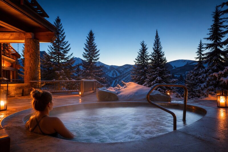 Park City lodge hot tub in winter