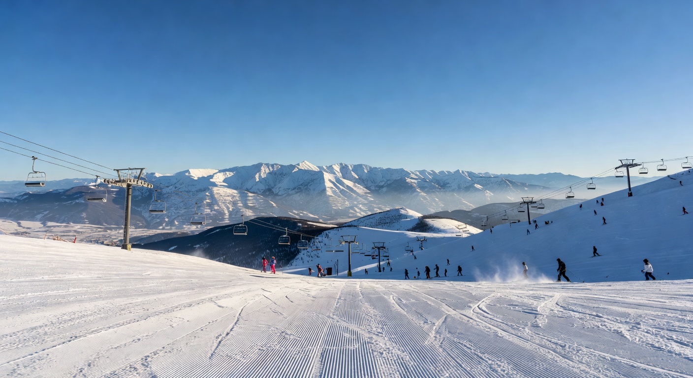 Skiers on snowy Park City mountain terrain