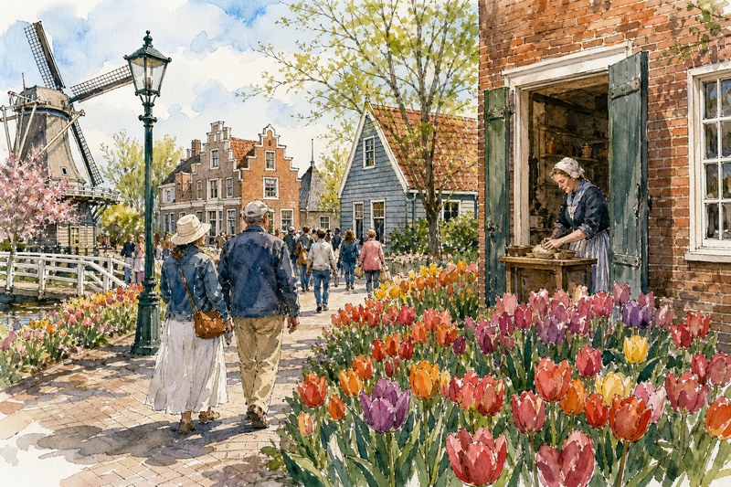 Pella Historical Village during spring