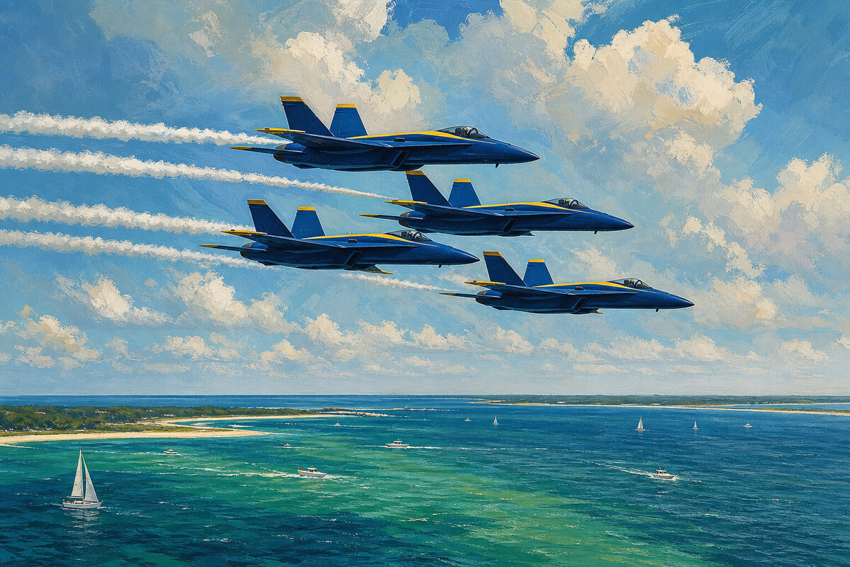 Blue Angels aircraft flying above Pensacola Bay