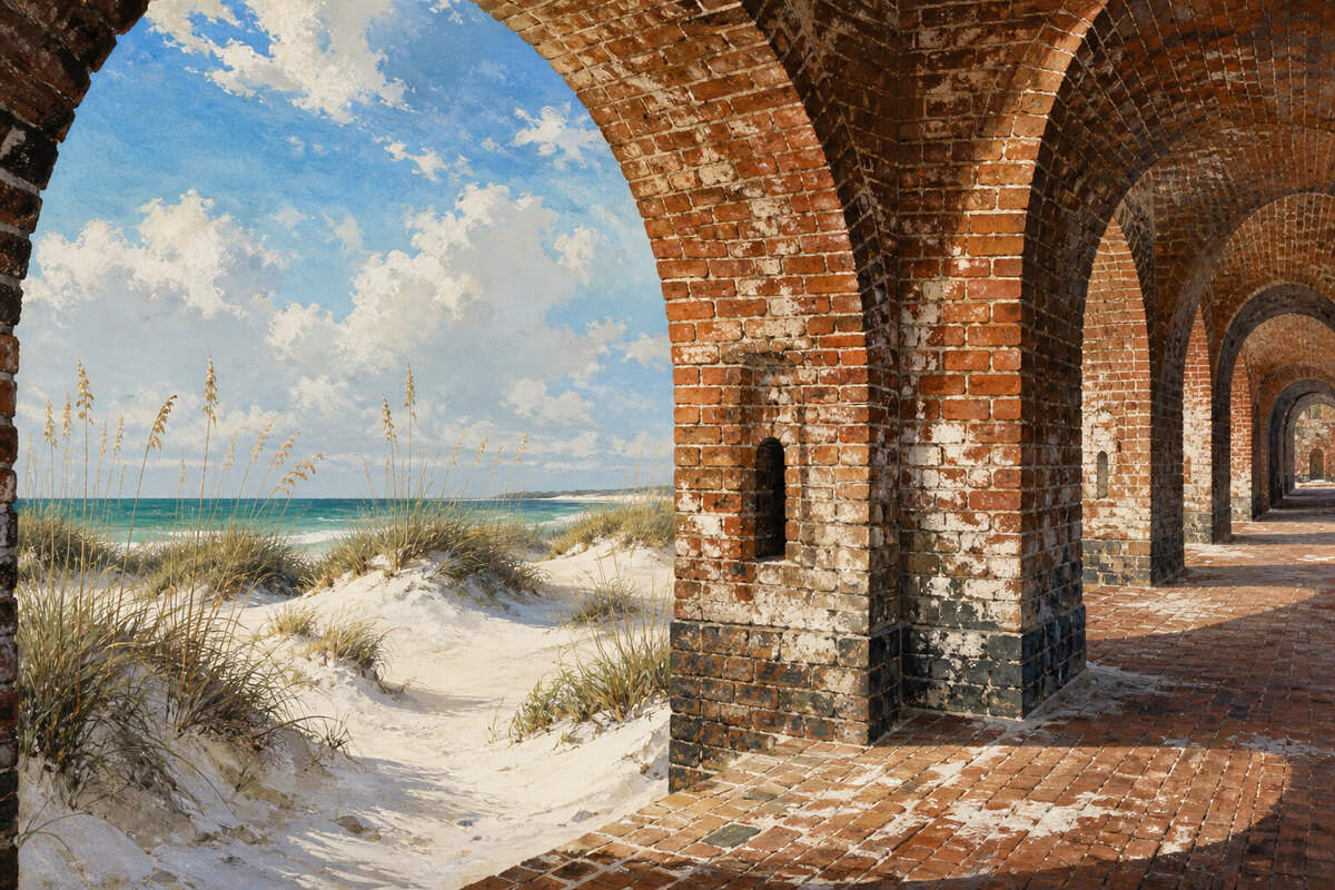 Brick arches and coastal dunes at Fort Pickens