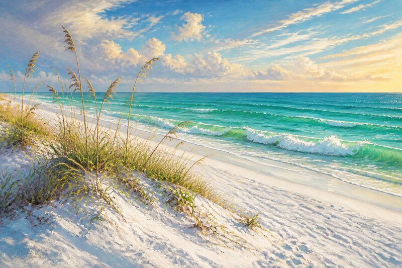 White sand and emerald water at Pensacola Beach