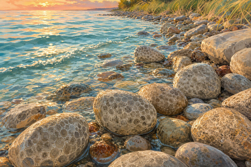 Petoskey stones on a Lake Michigan shoreline
