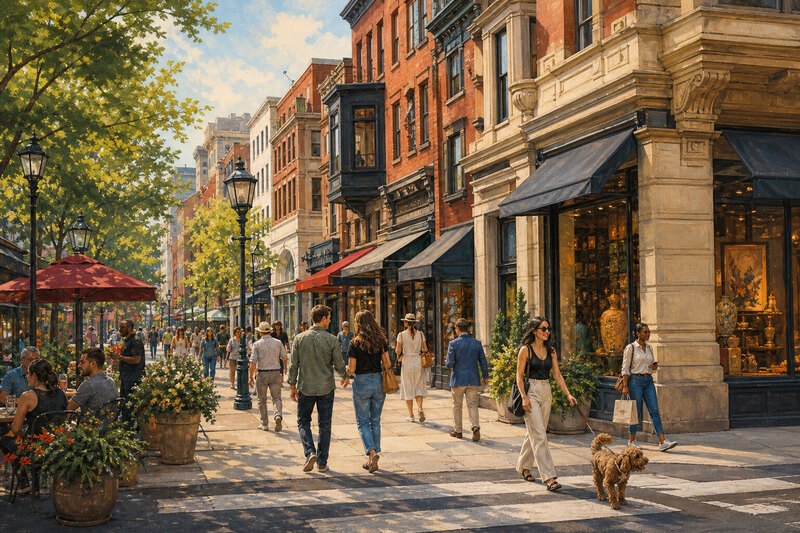 Center City Philadelphia street in warm late-day light