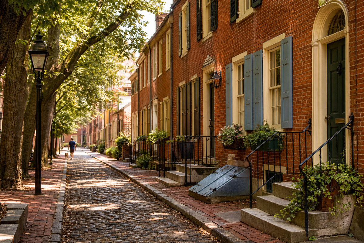 Brick lane and historic houses in Old City Philadelphia