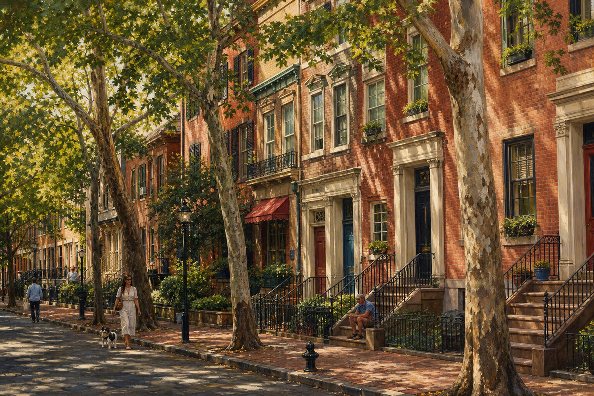 Philadelphia rowhouses near Rittenhouse Square