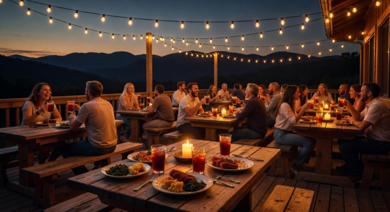 Pigeon Forge dinner patio with mountain-town atmosphere