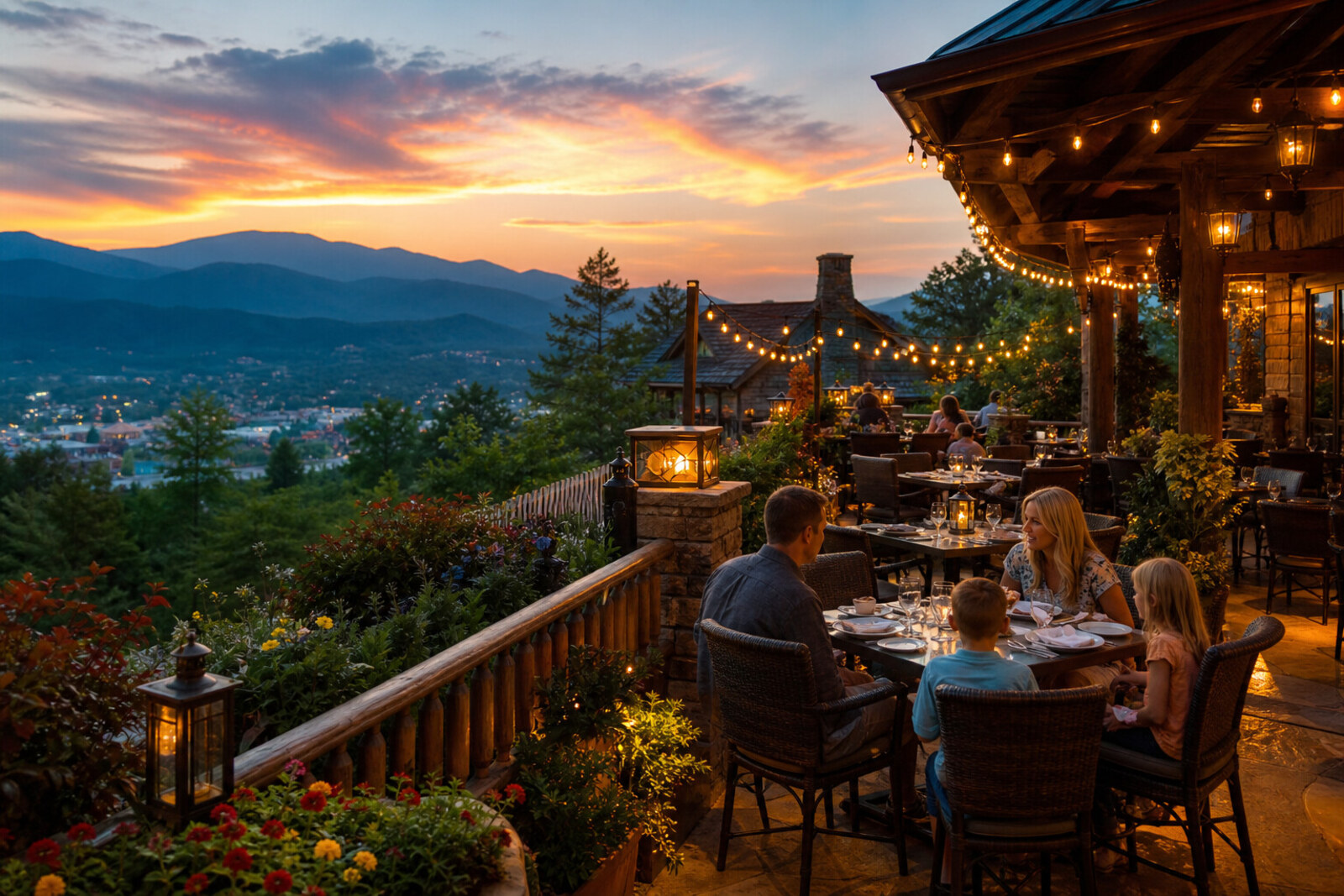 Warm Pigeon Forge dinner-show evening lights