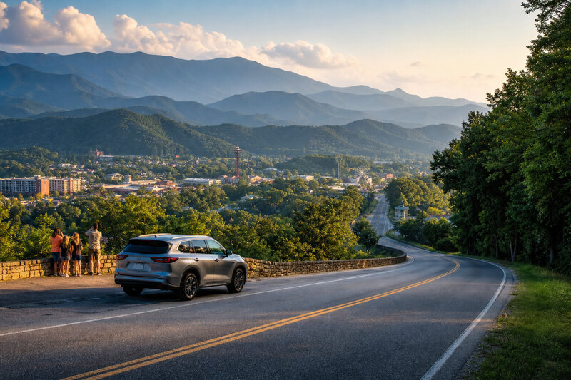 Mountain road arrival toward Pigeon Forge