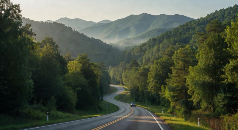 Mountain road arrival toward Pigeon Forge