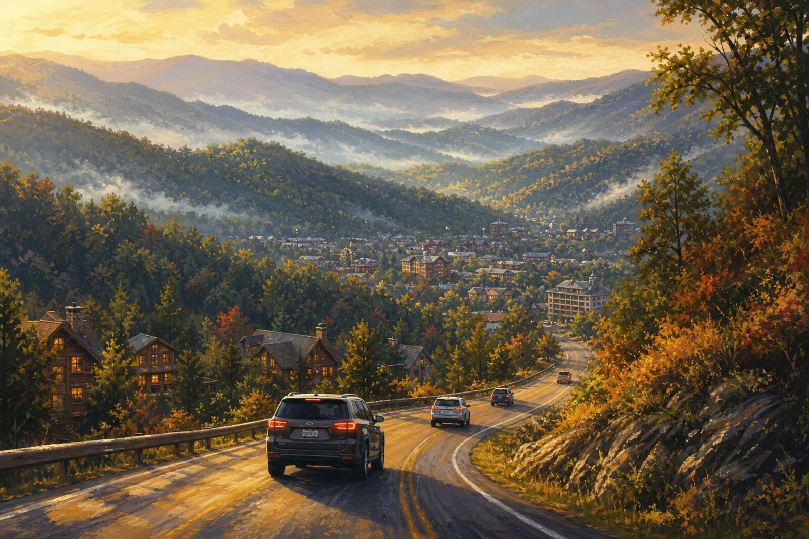 Mountain road arrival toward Pigeon Forge