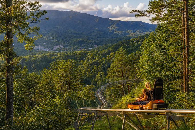Mountain coaster track through the woods near Pigeon Forge