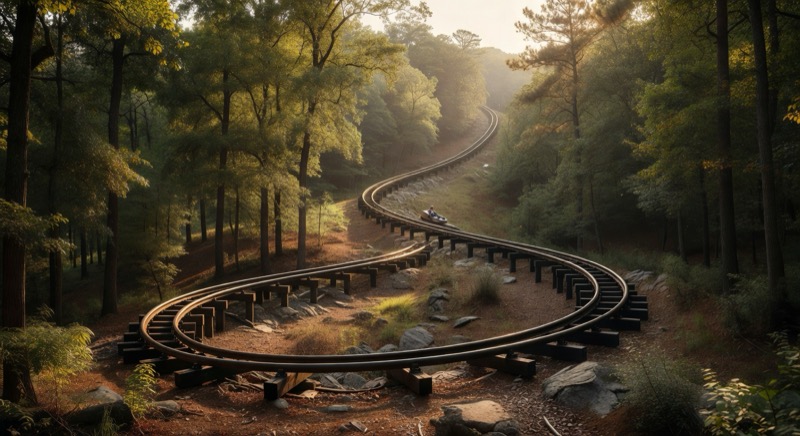 Mountain coaster track through the woods near Pigeon Forge