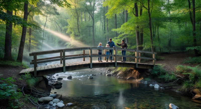 Peaceful Smoky Mountains creek footbridge near Pigeon Forge