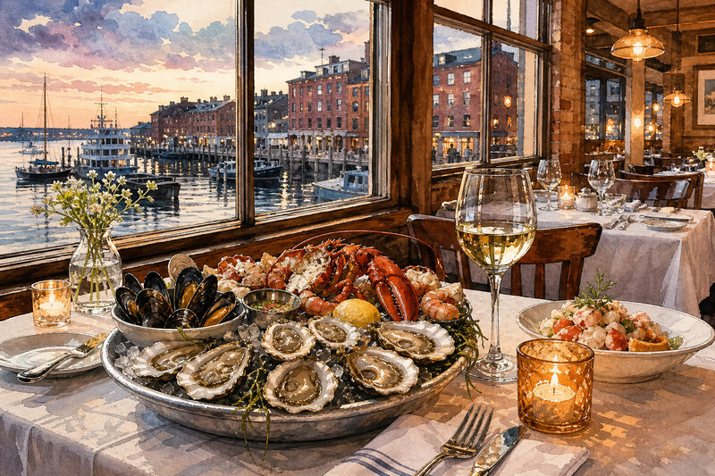 Seafood dinner in Portland, Maine