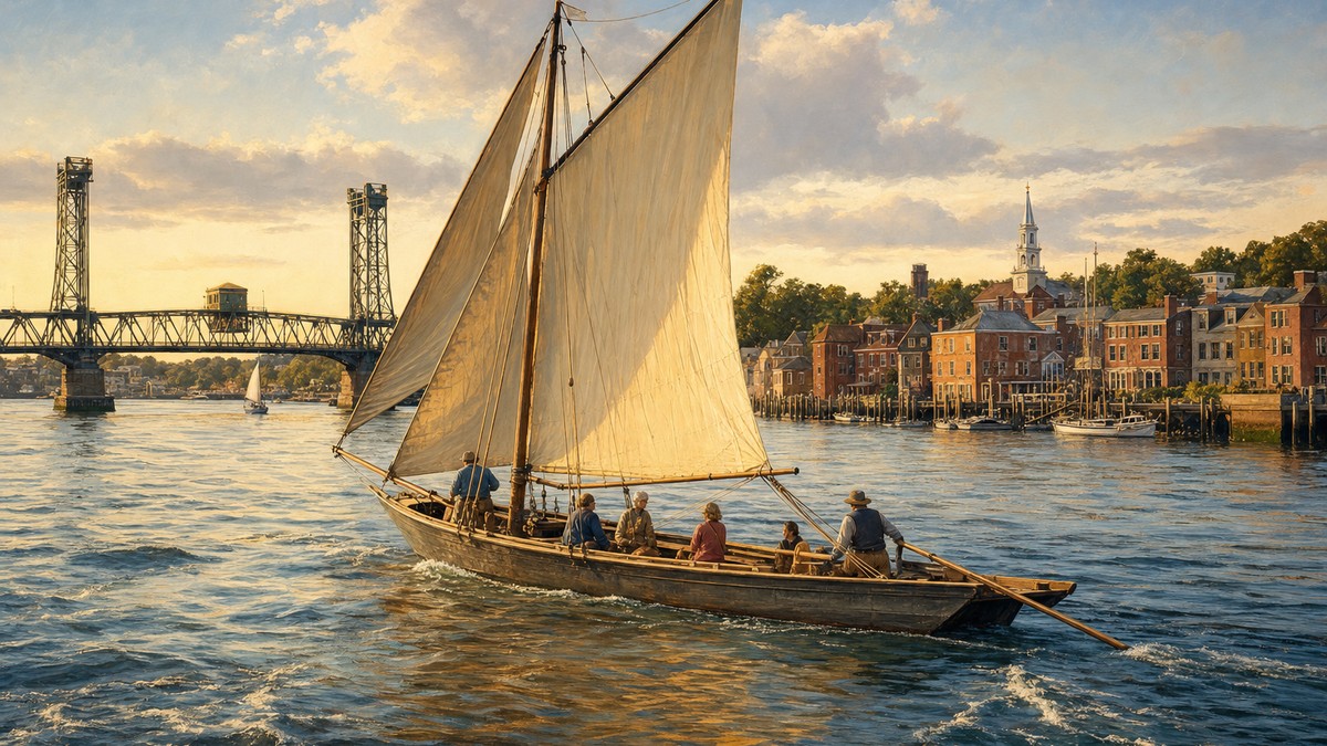 Traditional gundalow sailing on the Piscataqua River