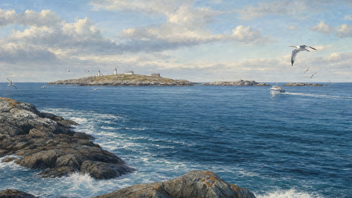 Low Isles of Shoals beyond open Atlantic water