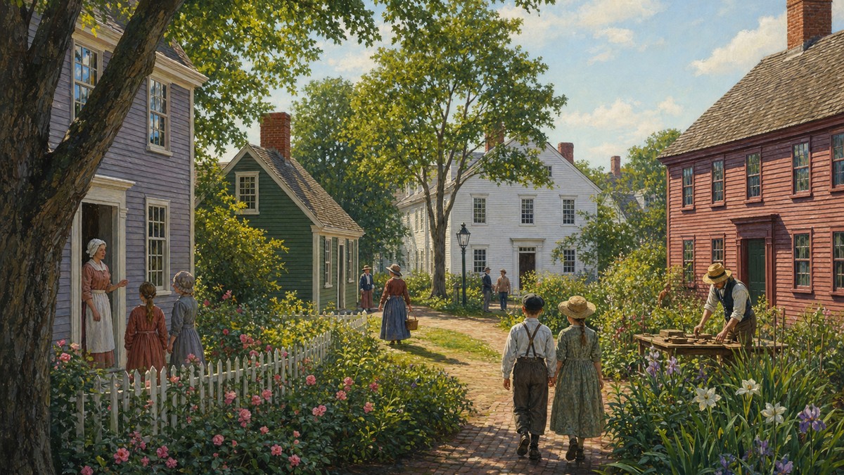 Historic houses and gardens in Strawbery Banke's Puddle Dock neighborhood