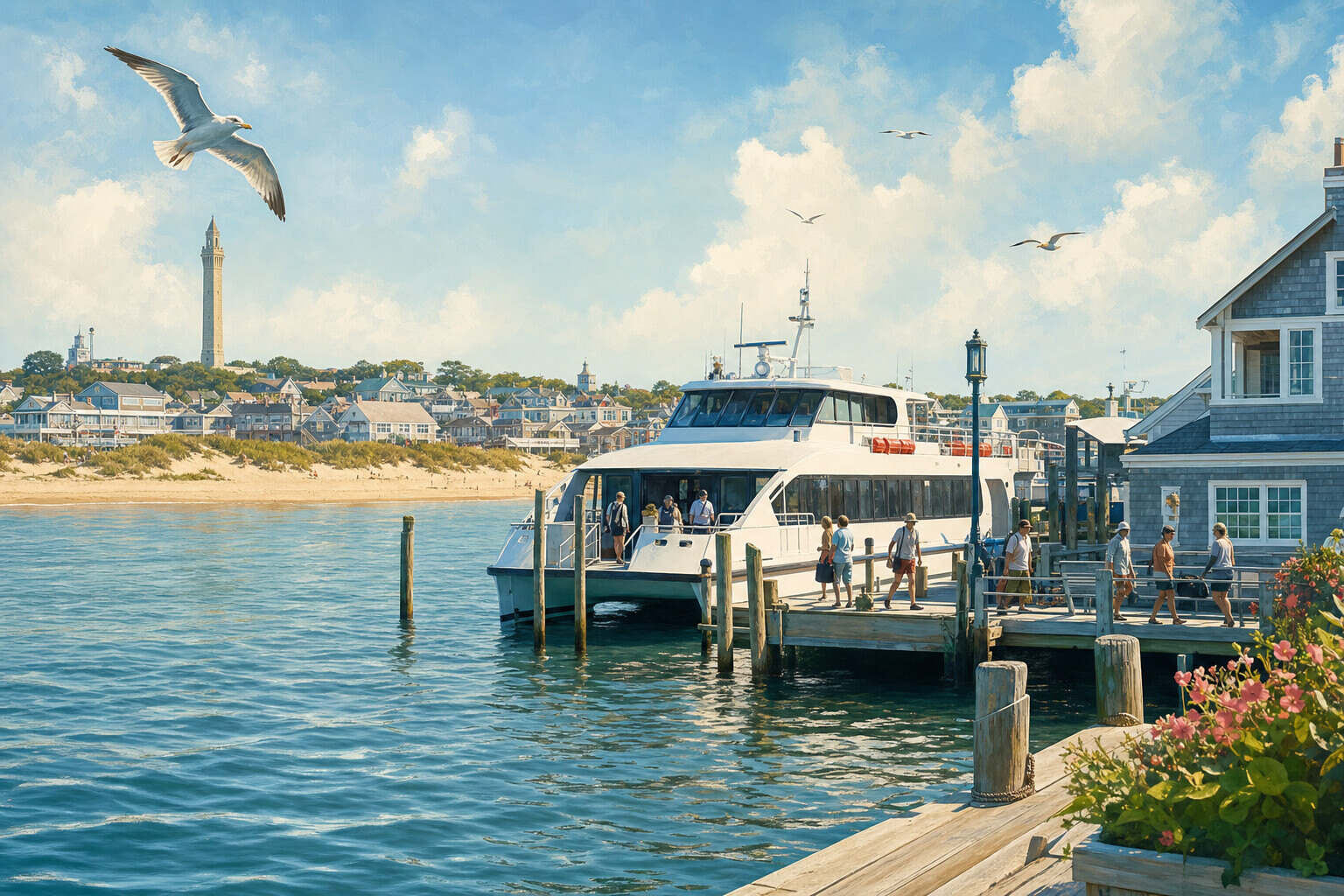 Provincetown ferry arrival scene