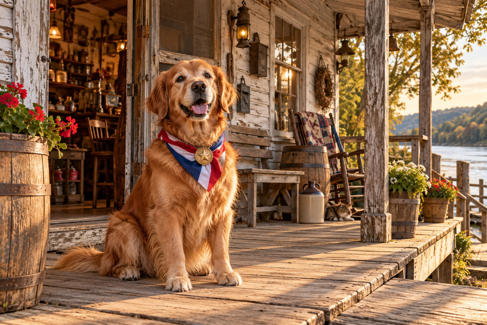 Dog mayor porch scene in Rabbit Hash Kentucky