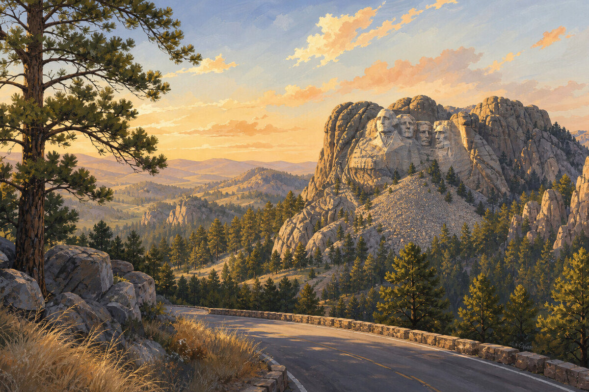 Mount Rushmore morning planning scene
