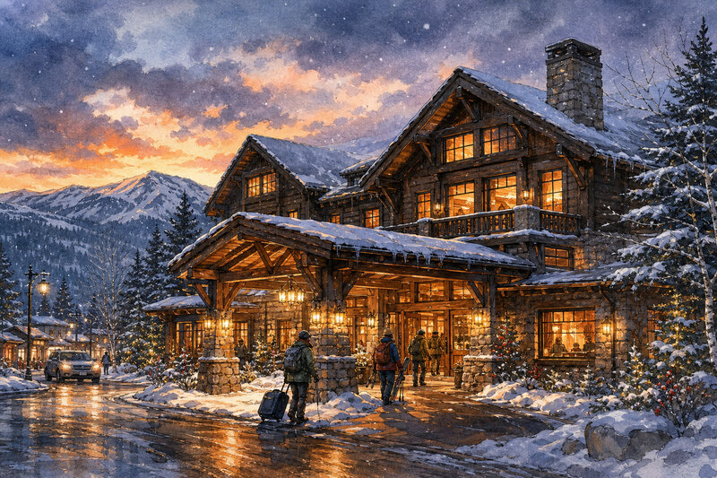 Mountain lodge exterior in Red Lodge