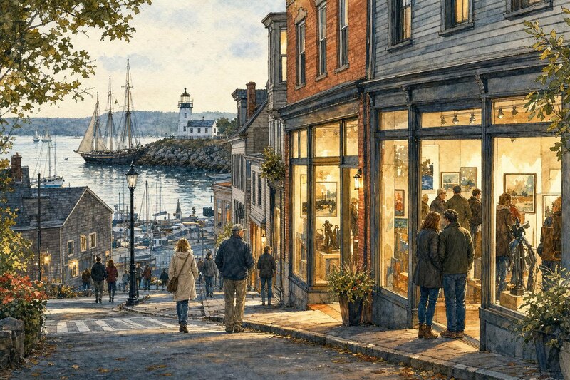 Arts district and museum streetscape in Rockland Maine