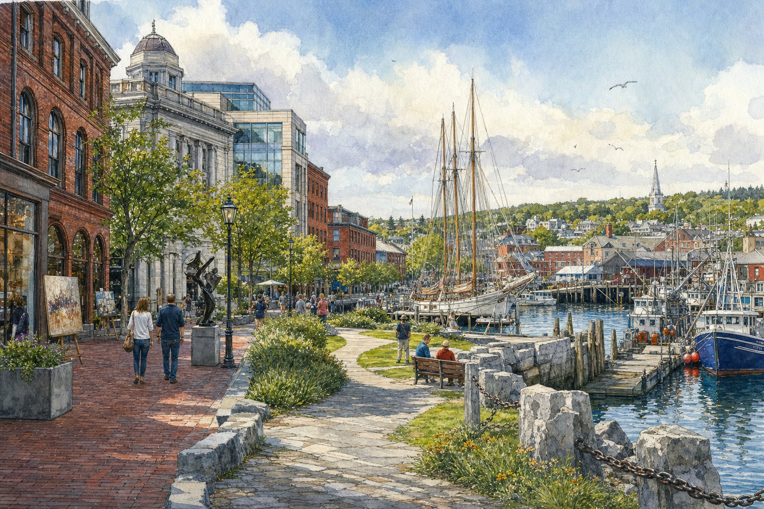 Rockland arts district opening onto Harbor Park and the working waterfront