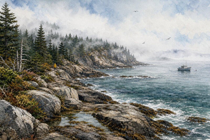Owls Head coast and lighthouse near Rockland Maine
