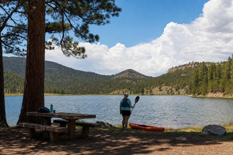 Contextual southern New Mexico mountain-lake scene