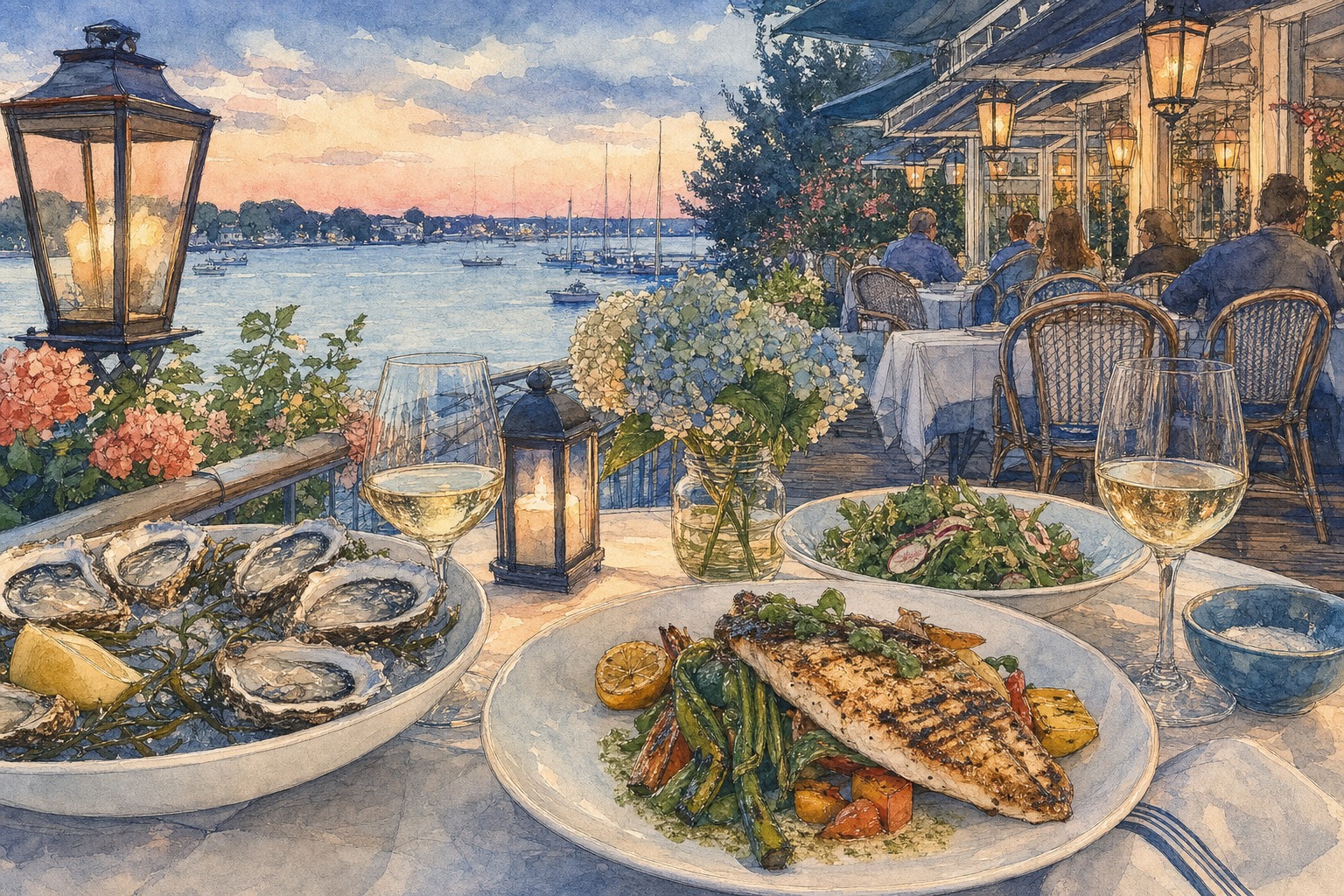 Contextual coastal dinner terrace in Sag Harbor
