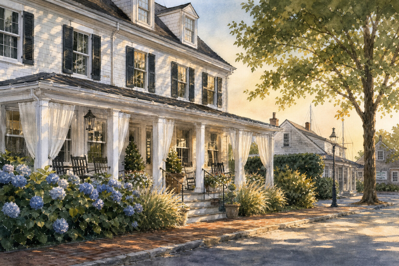 Inn near Sag Harbor’s waterfront in morning light