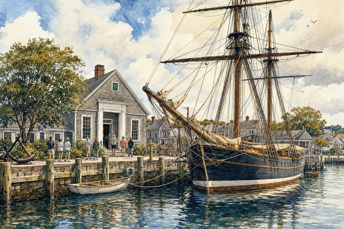 Contextual maritime-history harbor scene in Sag Harbor