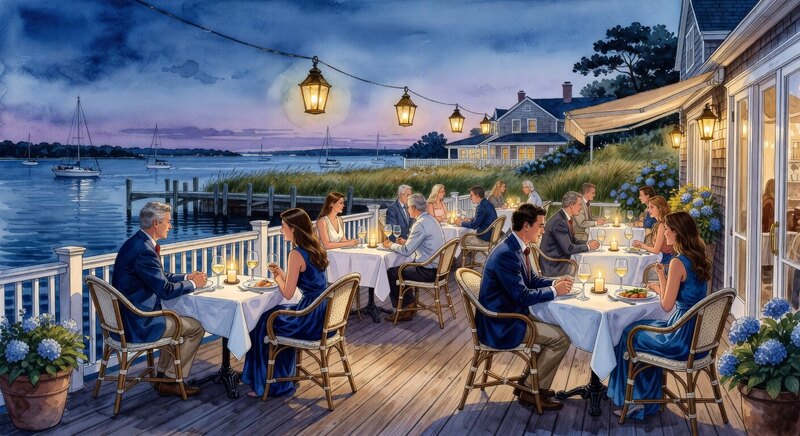 Sag Harbor restaurant patio in the evening