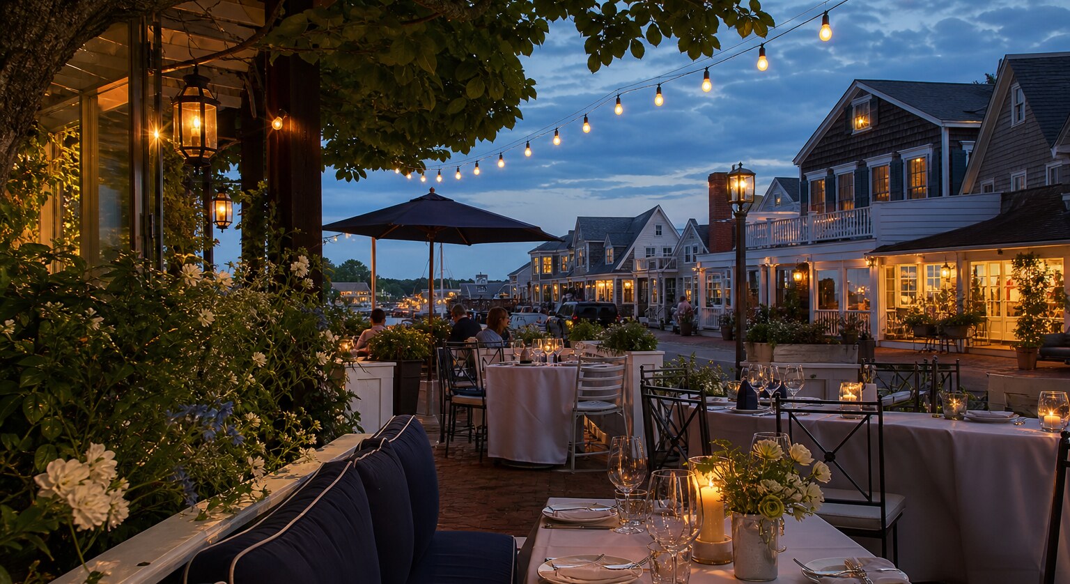 Sag Harbor restaurant patio in warm evening light