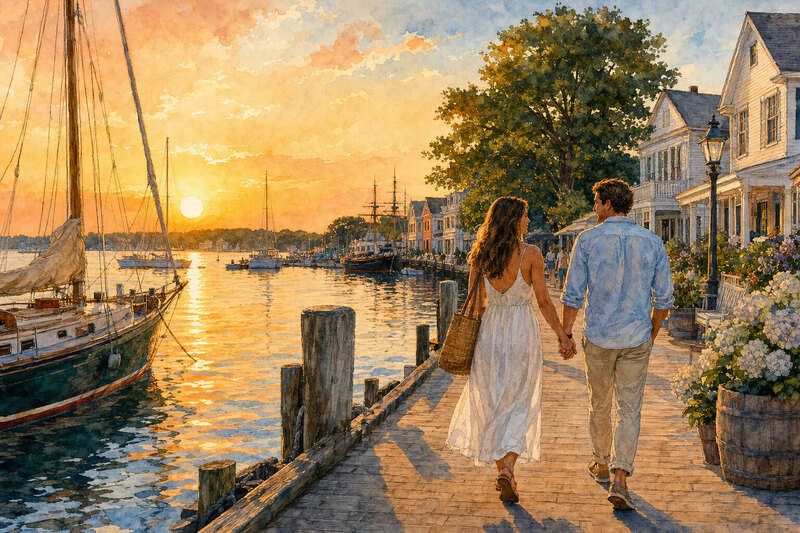 Illustrated route from Sag Harbor’s historic village to Long Wharf