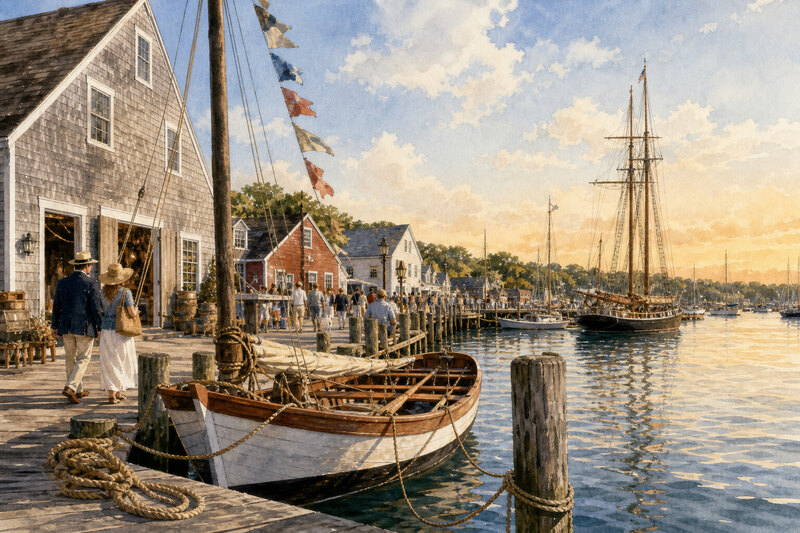 Historic buildings and maritime details in Sag Harbor’s whaling-era village