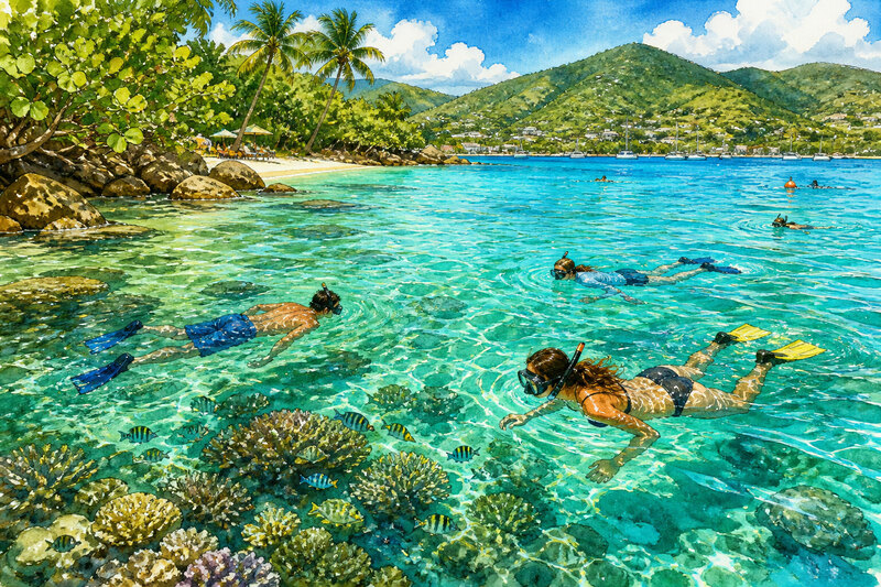 Snorkeling water and shore at Coki Point