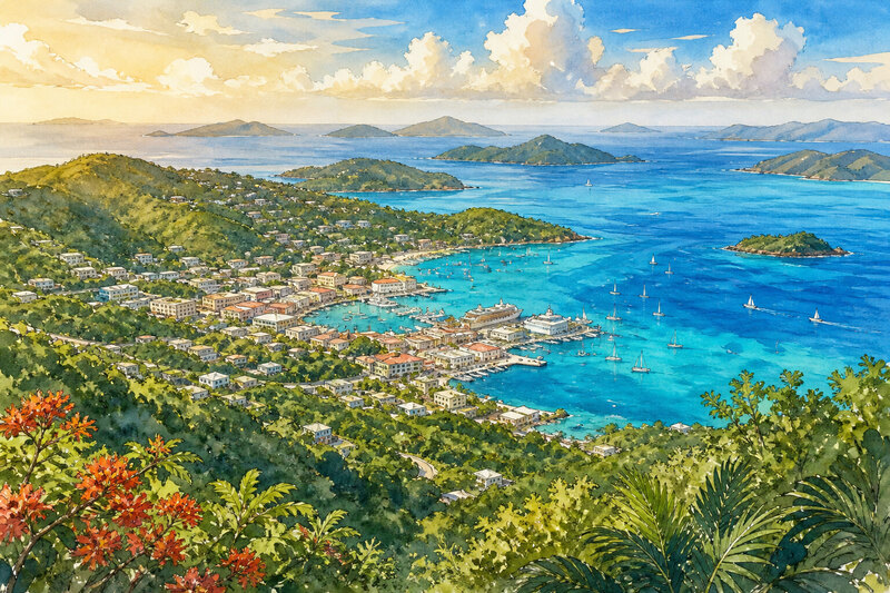 St. Thomas harbor and hills from a high overlook