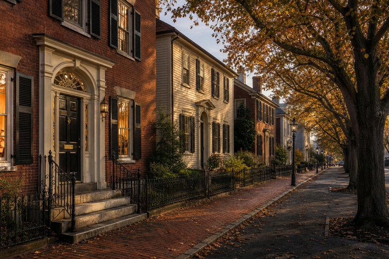 Federal-period houses along a tree-lined Salem street