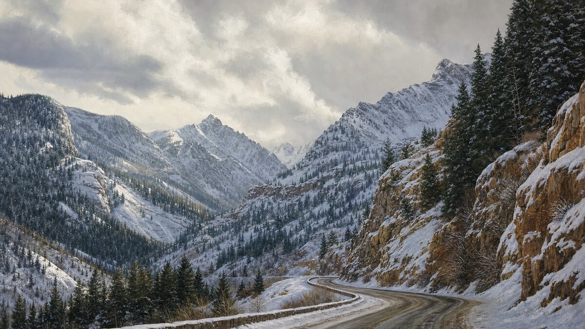 Winter road through Big Cottonwood Canyon near Salt Lake City