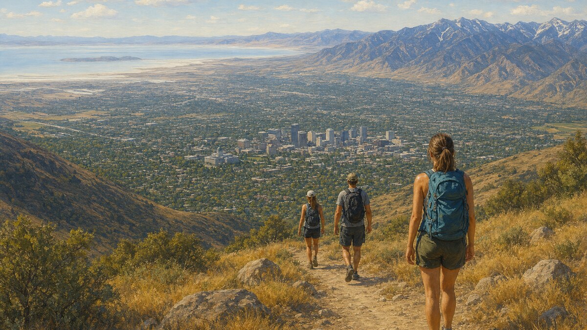 Foothill trail above Salt Lake City with the valley and lake beyond