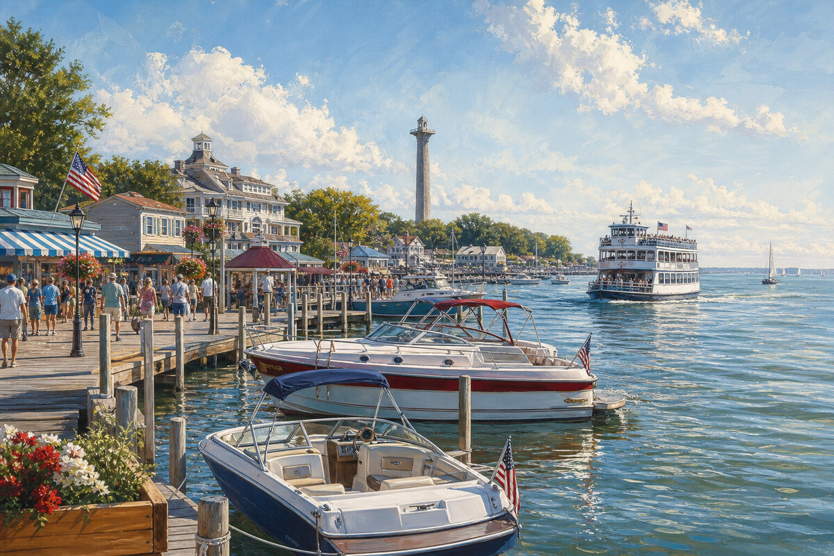 Put-in-Bay harbor and village waterfront
